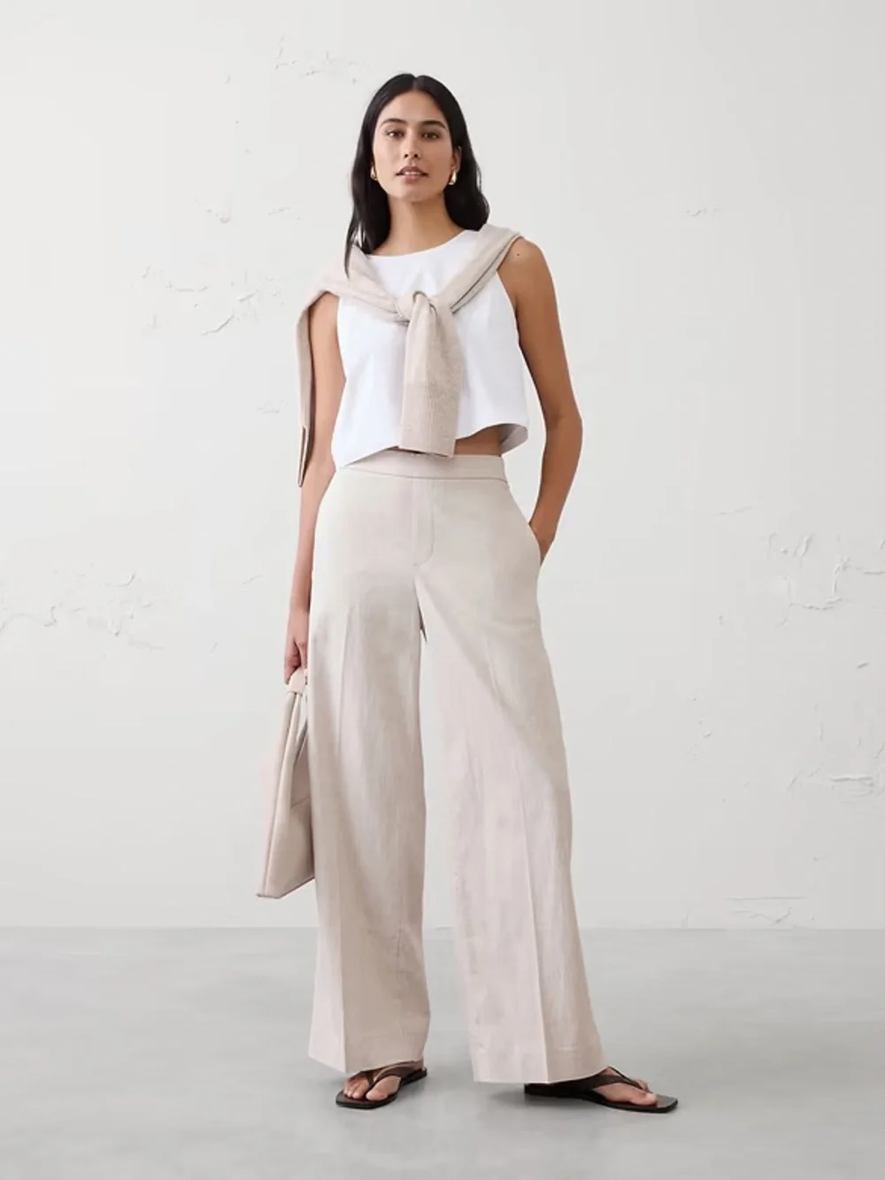 Banana Republic Beige Wide-Leg Linen-Blend Pants Size 12